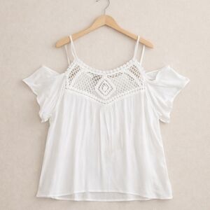 Derek Heart White Crochet Cold Shoulder Womens Blouse Sz Med